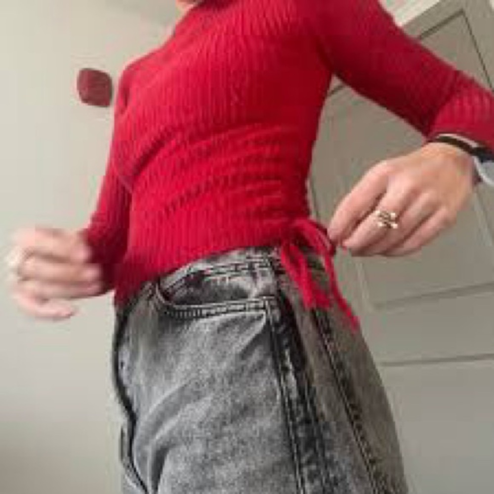 Pretty Polly Red Fuzzy Sweater Women XS/S BodyCon CInch Side Sexy Cozy Christmas